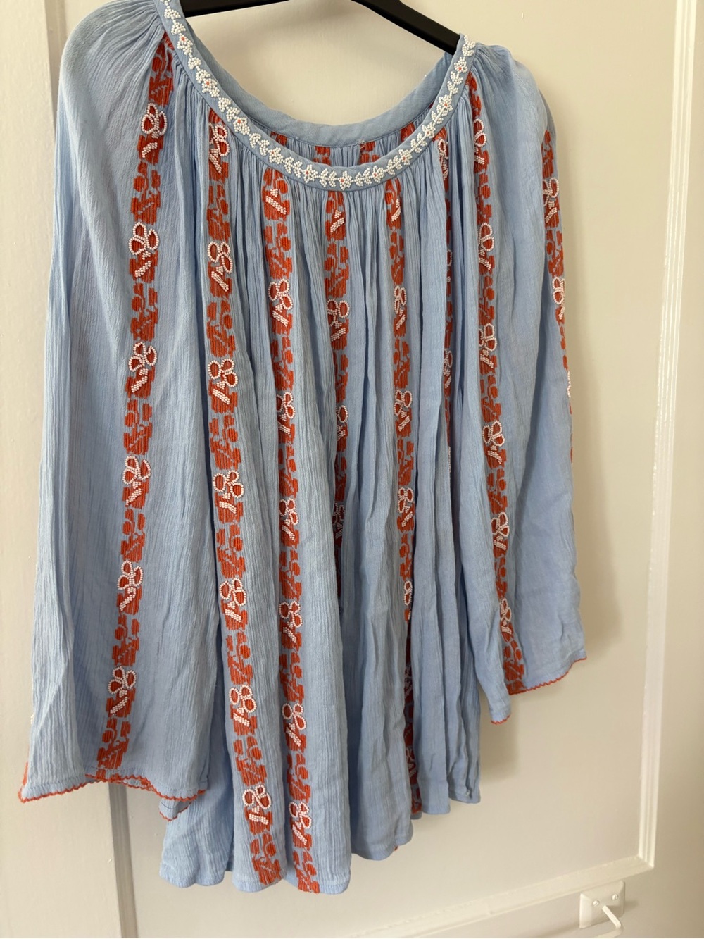 Tory Burch Alexandria Silverlake Embroidered Beaded Peasant Blouse